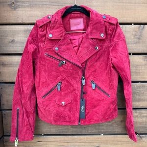 NEW Blanknyc Silent NY Suede Moto Jacket, Maroon with black metal details Small
